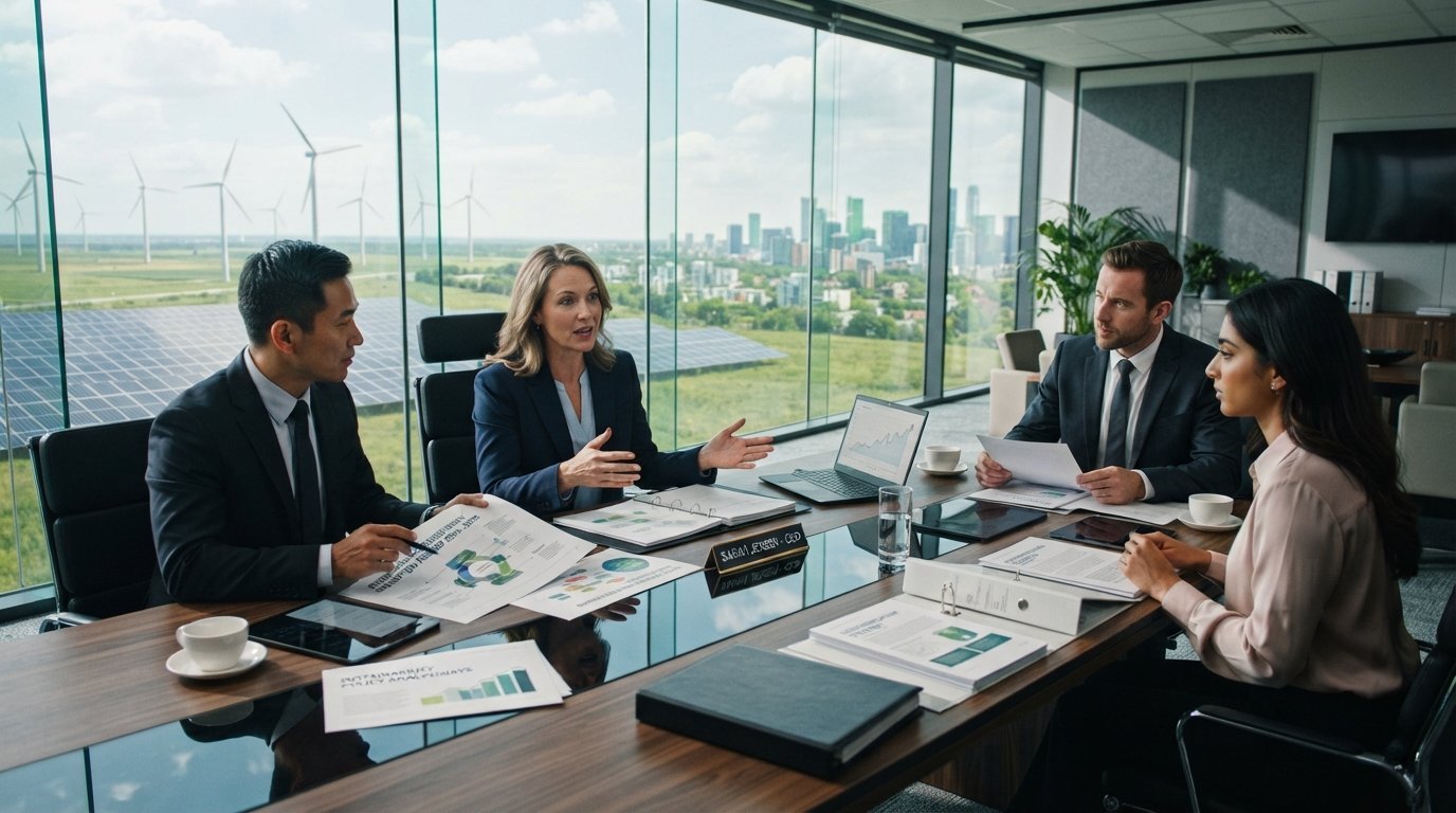 Renewable-energy strategy documents and transition plans in a sustainable office